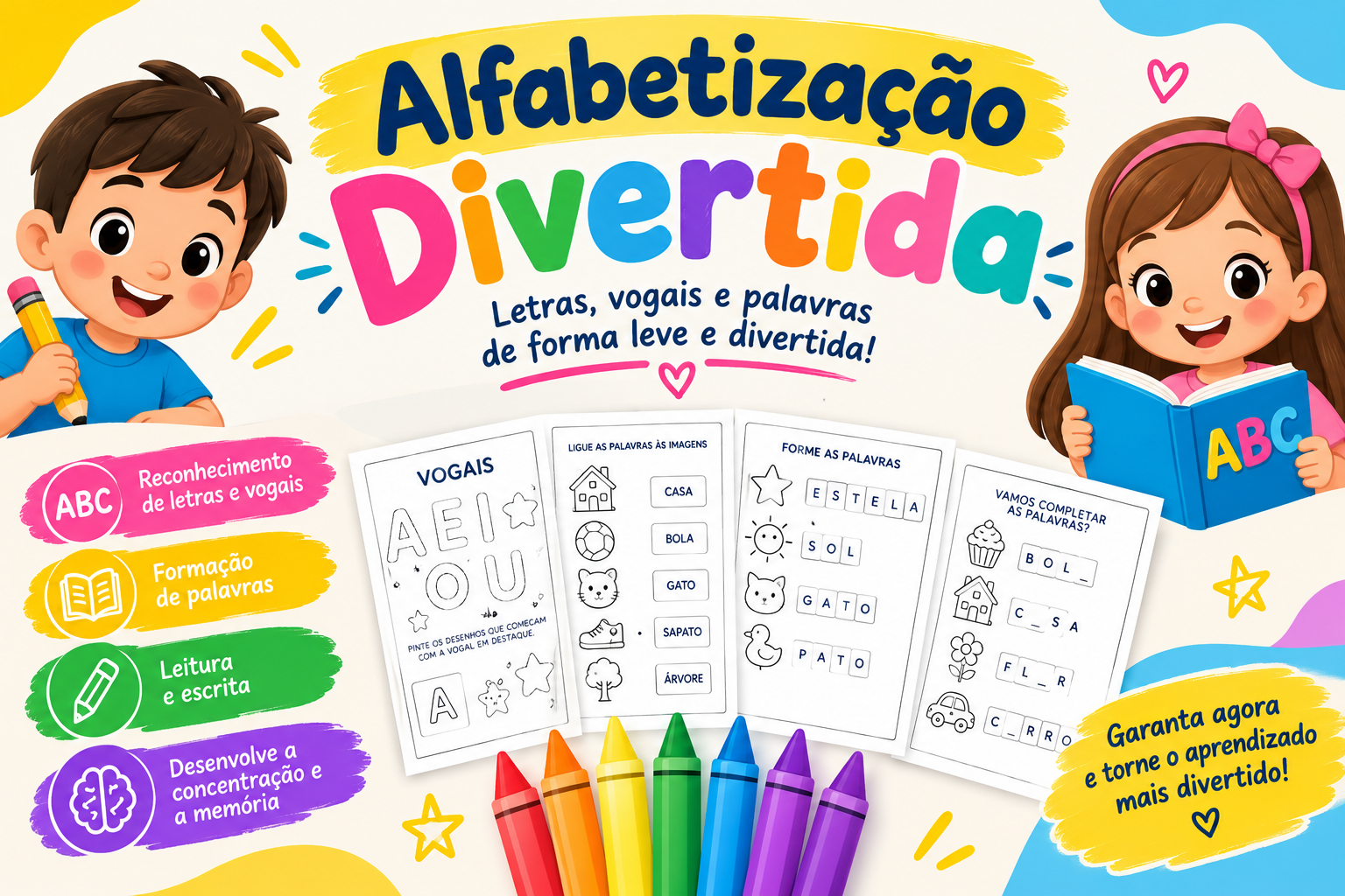Capa das atividades de alfabetização divertida