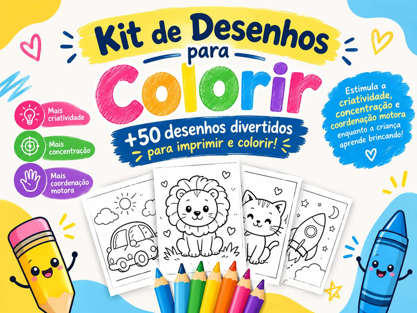 Capa do kit de mais de 50 desenhos para colorir